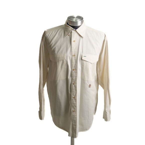 VTG 90s Men's Tommy Hilfiger pale yellow button down shirt  logo pocket top sz M - Picture 1 of 7
